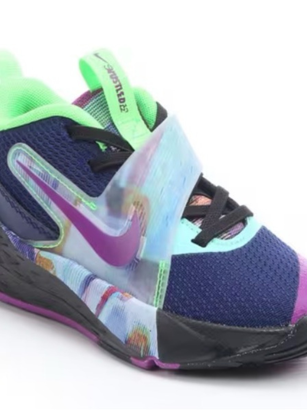 Nike Kids Navy Sneakers with Purple Swoosh and Neon Green Accents